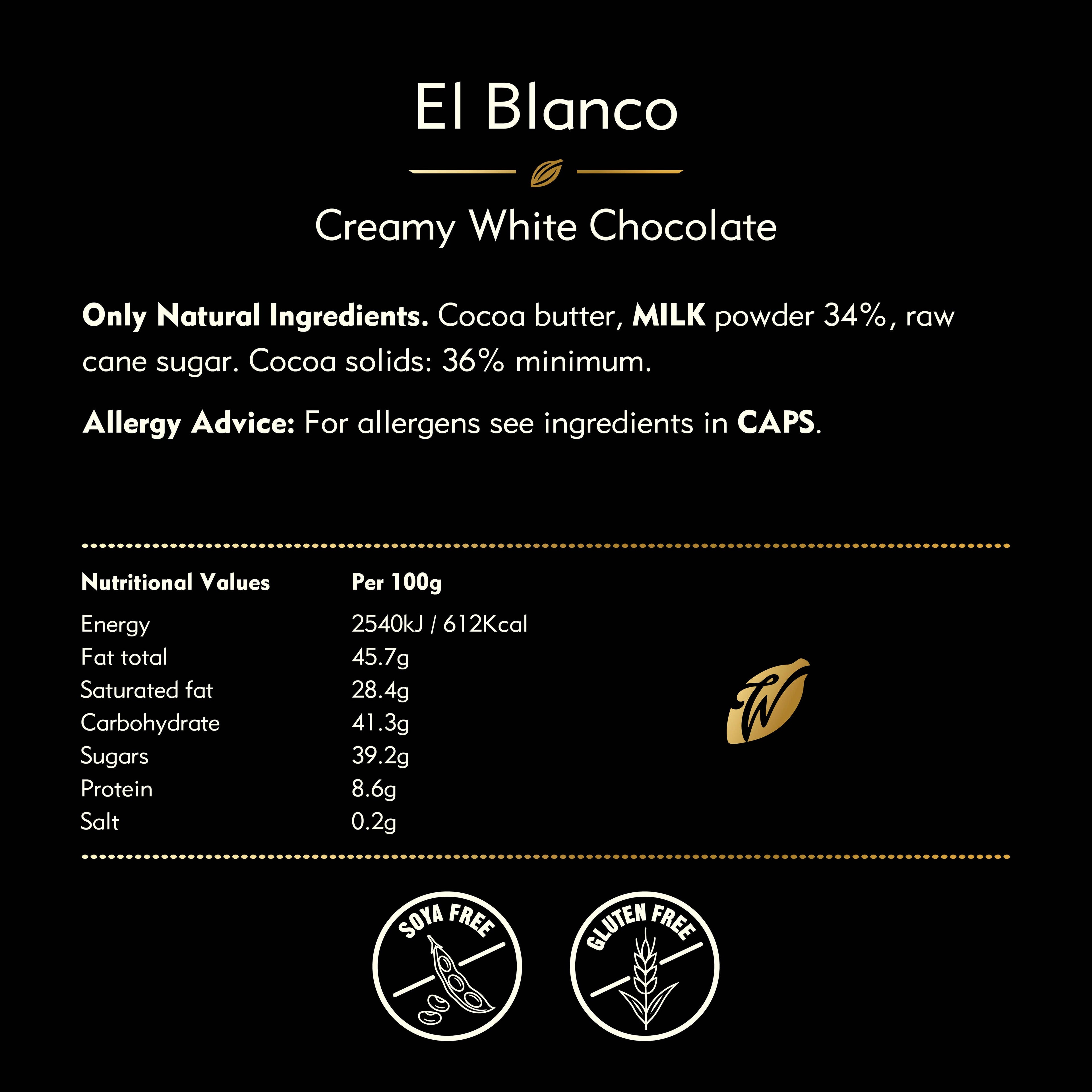 El Blanco. Creamy white chocolate. 50g bar
