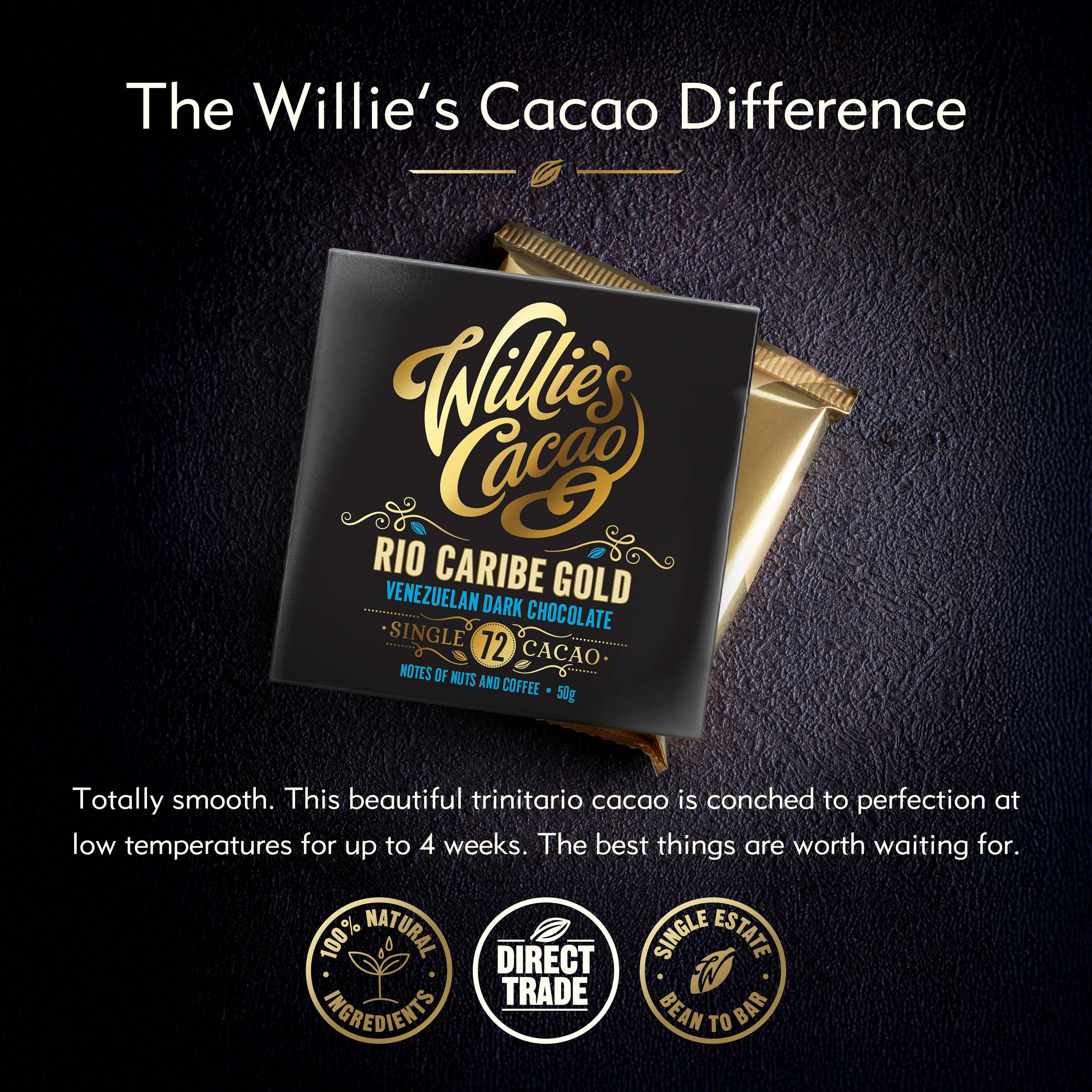 Rio Caribe 72% dark chocolate. Nutty notes. Vegan. 50g bar