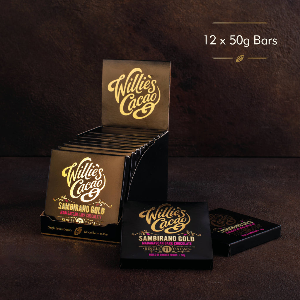 Sambirano 71% dark chocolate. Fruit notes. Vegan. 50g bar