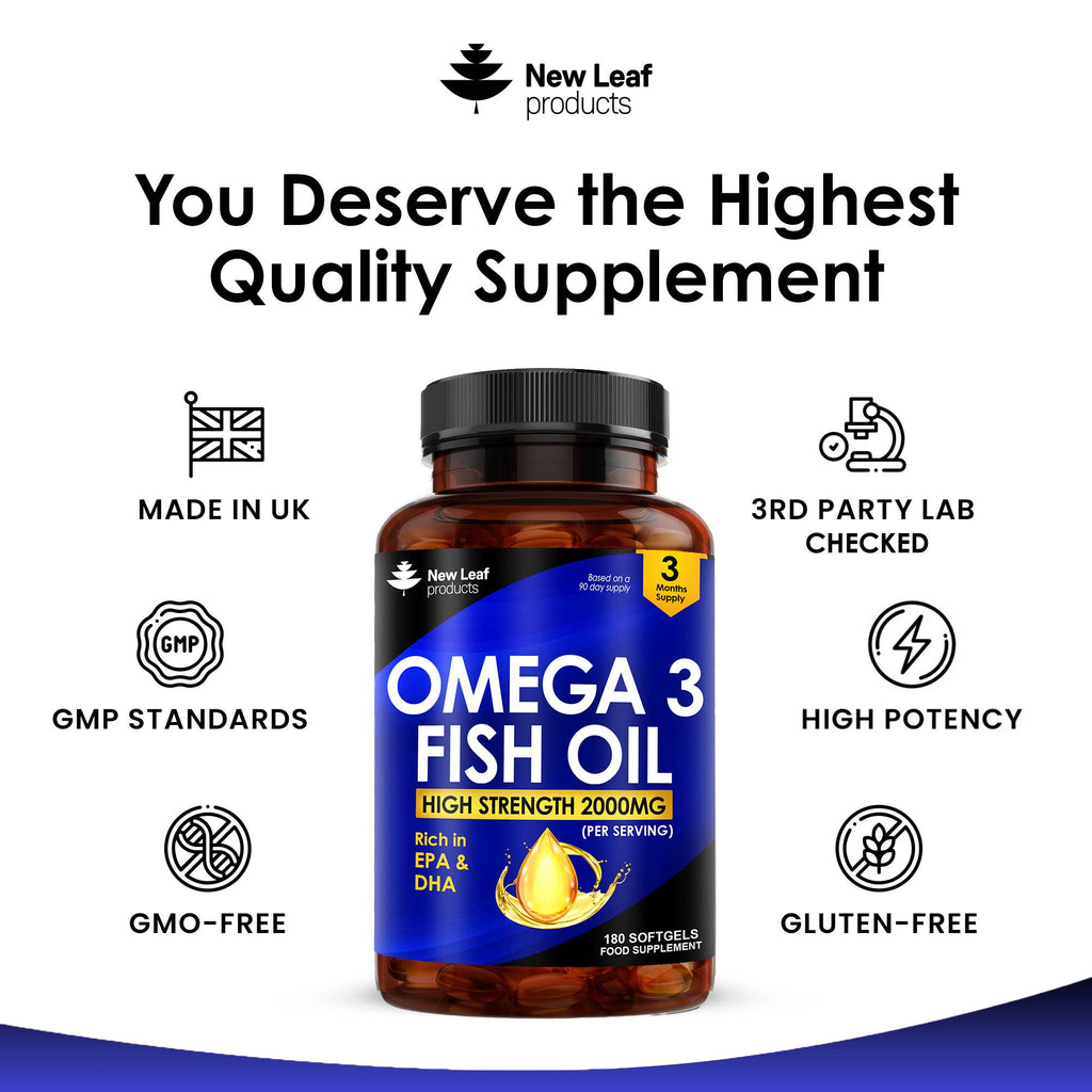 Omega 3 Supplements 2000mg Softgels - Fish Oil + Vitamin E