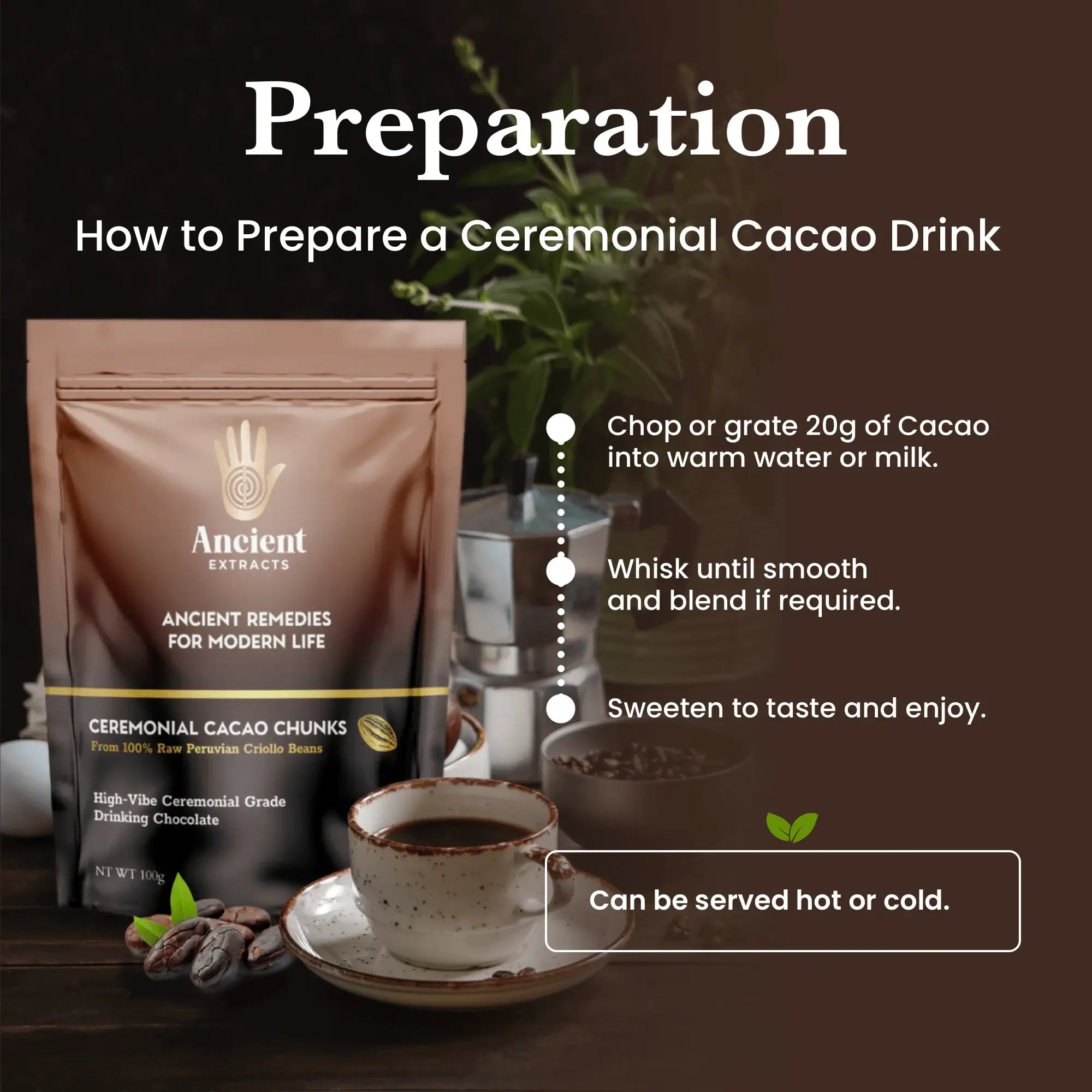 Ceremonial Grade Cacao Chunks - 100% Raw Criolla - 100g