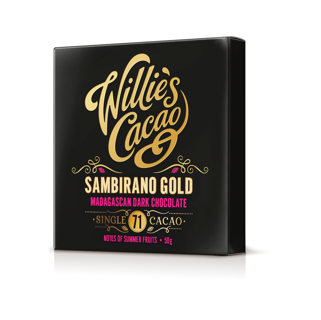 Sambirano 71% dark chocolate. Fruit notes. Vegan. 50g bar
