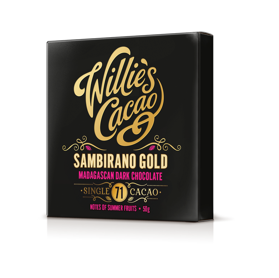 Sambirano 71% dark chocolate. Fruit notes. Vegan. 50g bar