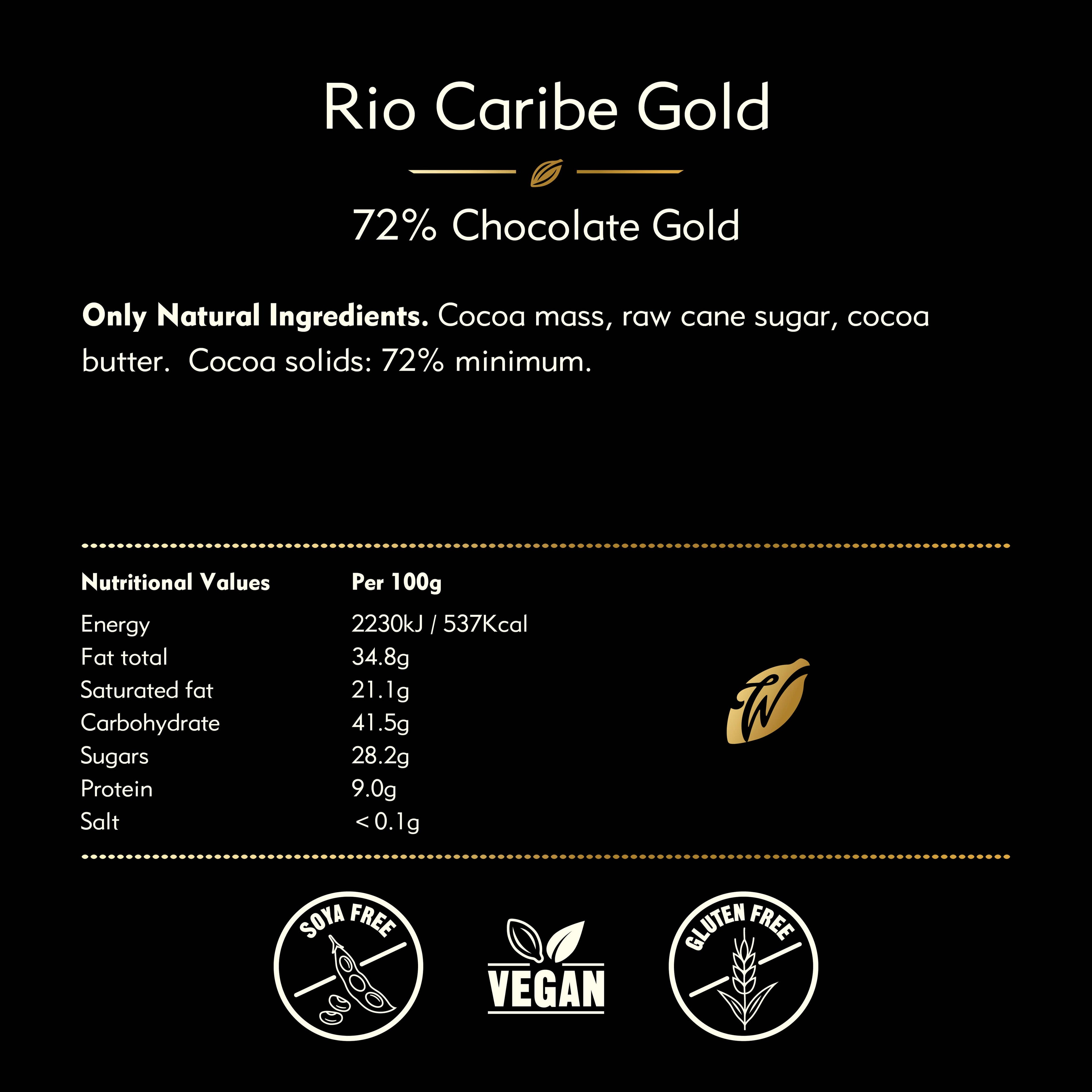 Rio Caribe 72% dark chocolate. Nutty notes. Vegan. 50g bar