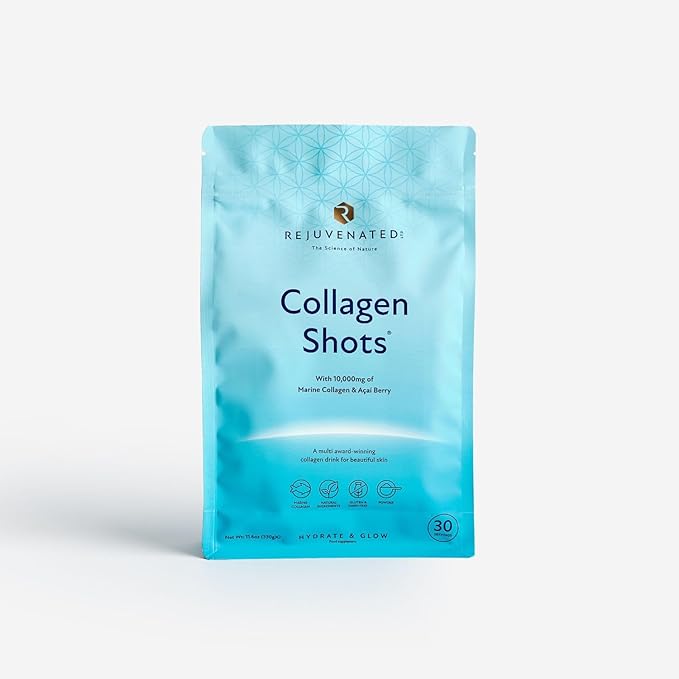 Rejuvenated Collagen Shots - 10,000 mg Marine Collagen Supplement Drink with Antioxidants, Vitamins & Hyaluronic Acid (30 Servings
