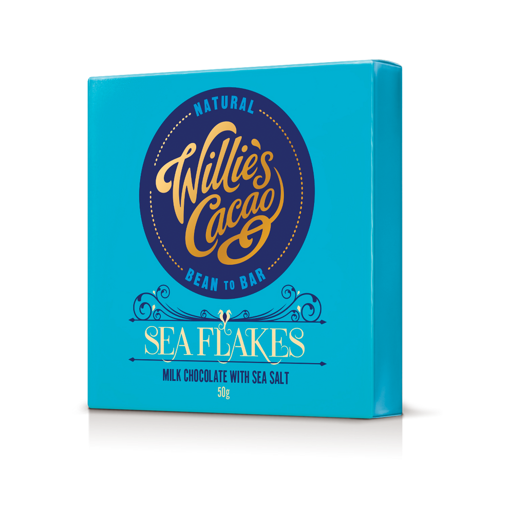 Sea Flakes. Milk chocolate with flakes of Sea Salt. 50g bar