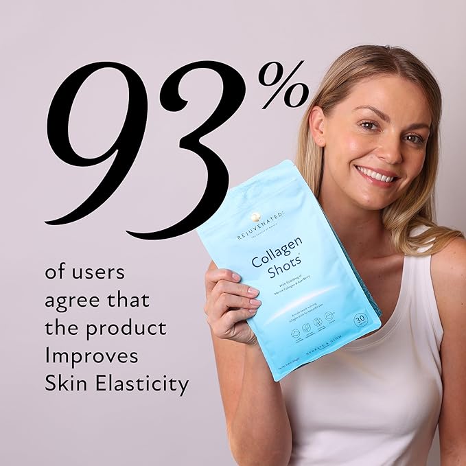 Rejuvenated Collagen Shots - 10,000 mg Marine Collagen Supplement Drink with Antioxidants, Vitamins & Hyaluronic Acid (30 Servings
