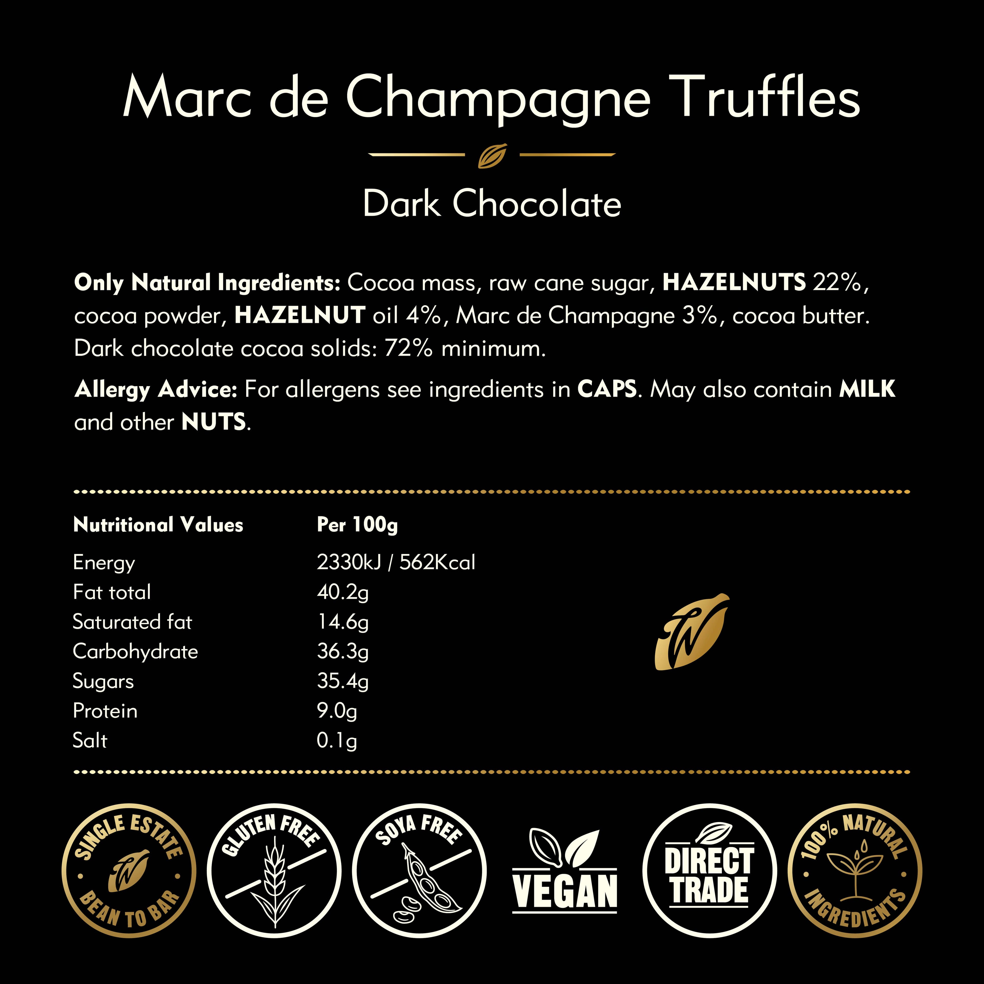 Champagne Truffles. Dark chocolate. Vegan. 16 truffles. 110g