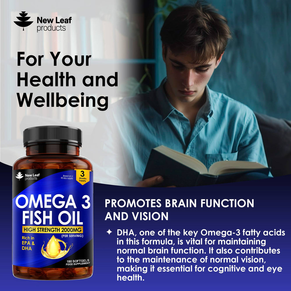 Omega 3 Supplements 2000mg Softgels - Fish Oil + Vitamin E