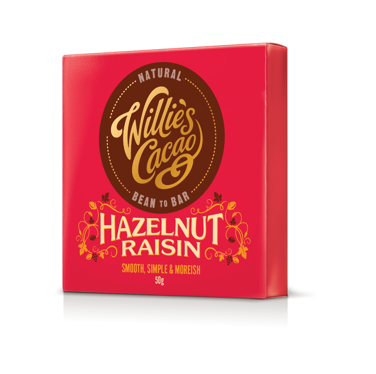 Hazelnut Raisin. Dark chocolate. Vegan. 50g bar