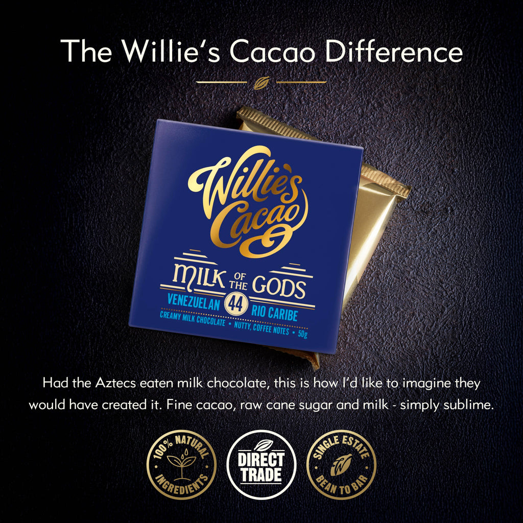 Milk of the Gods. Rio Caribe 44% milk chocolate. 50g bar