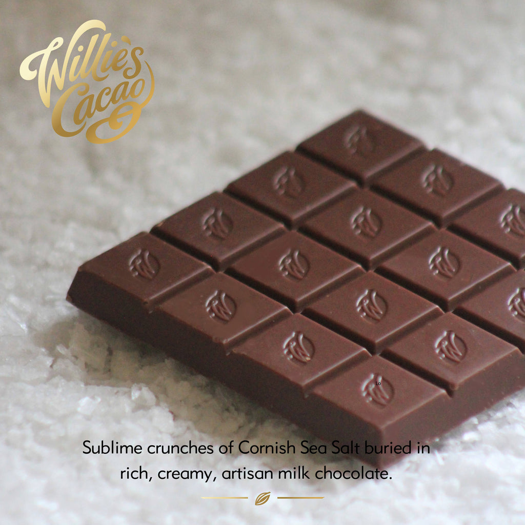 Sea Flakes. Milk chocolate with flakes of Sea Salt. 50g bar