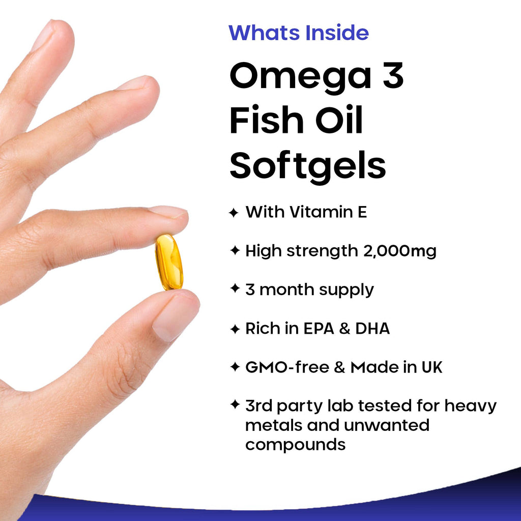 Omega 3 Supplements 2000mg Softgels - Fish Oil + Vitamin E