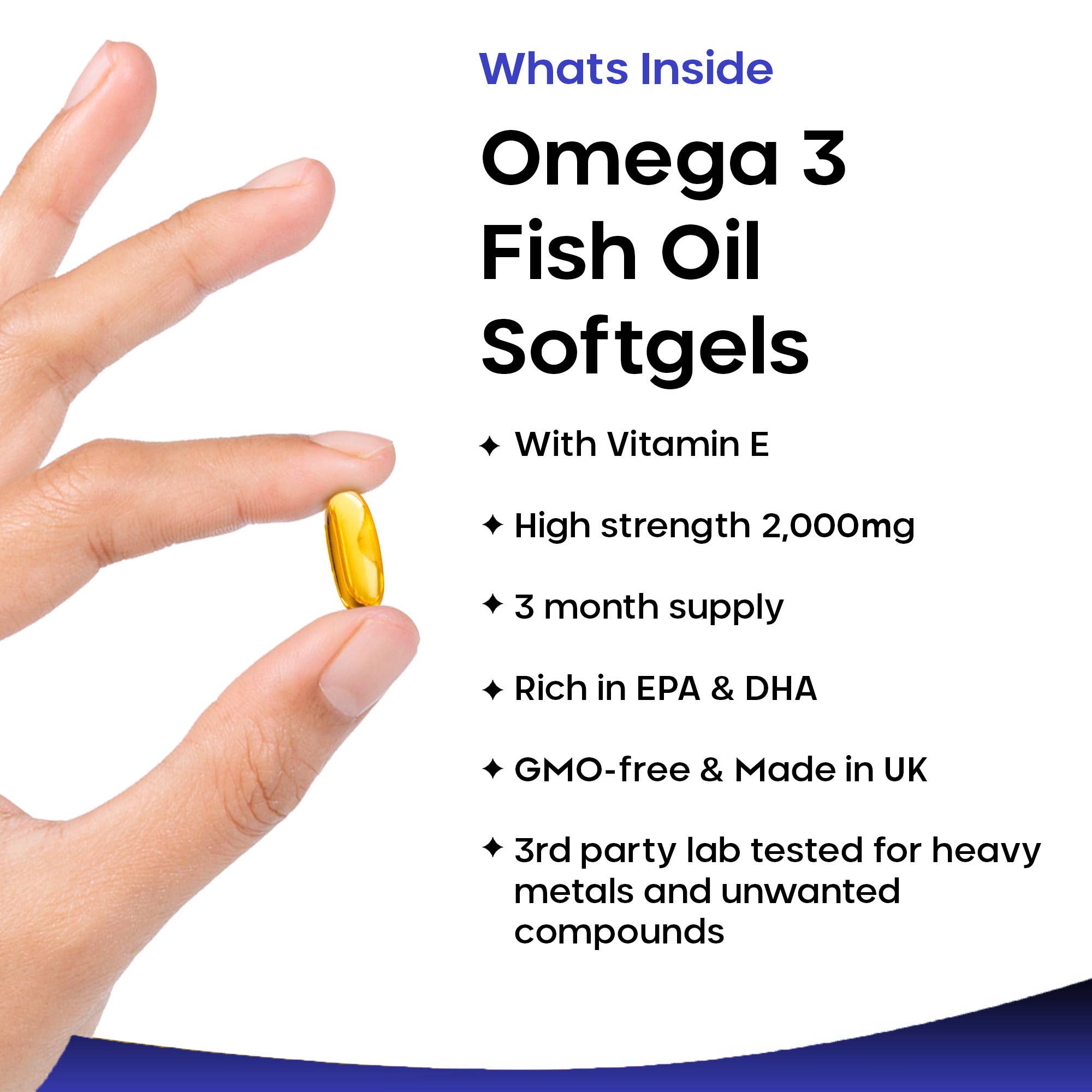 Omega 3 Supplements 2000mg Softgels - Fish Oil + Vitamin E