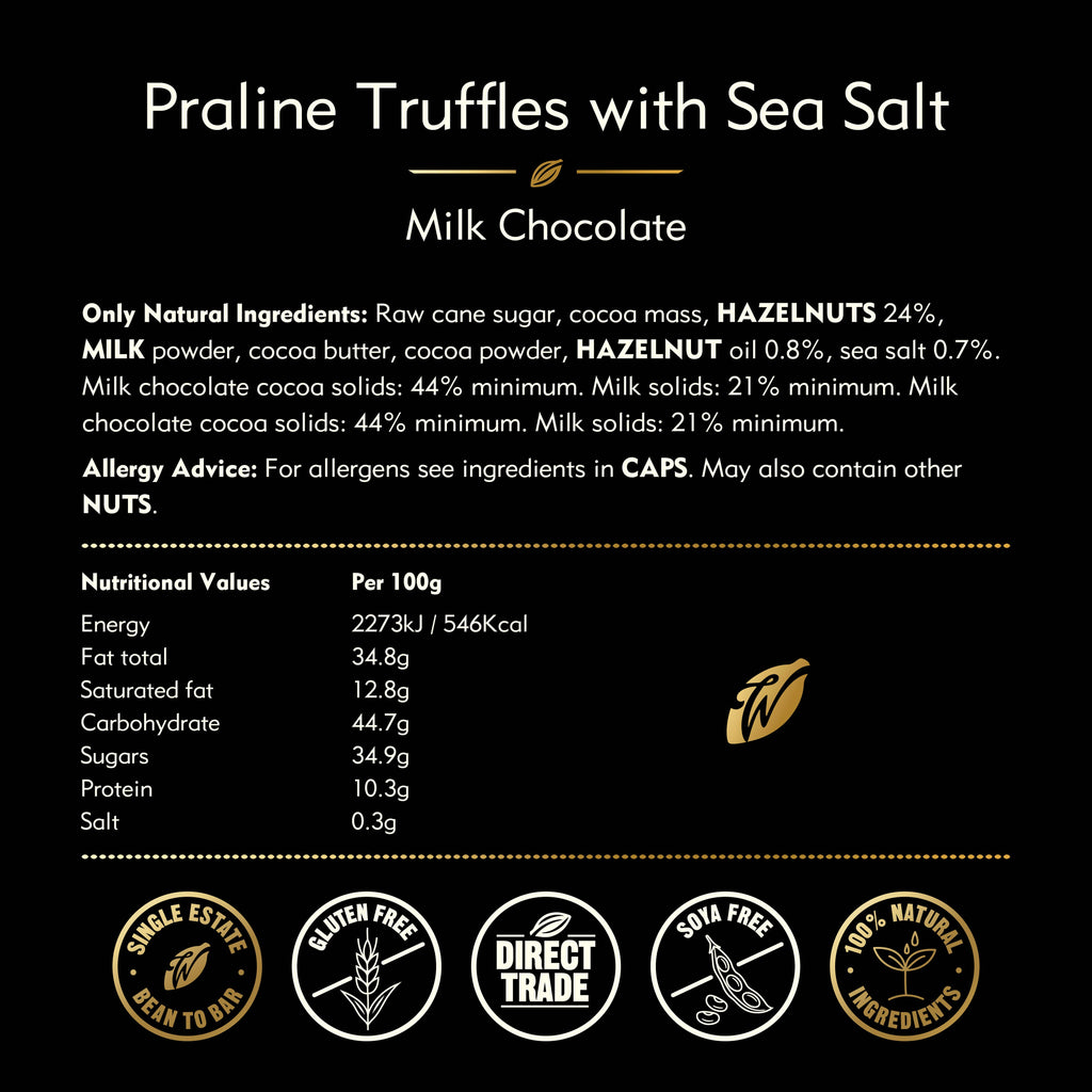 Milk Chocolate Praline Truffles w Sea Salt. 16 truffles 110g