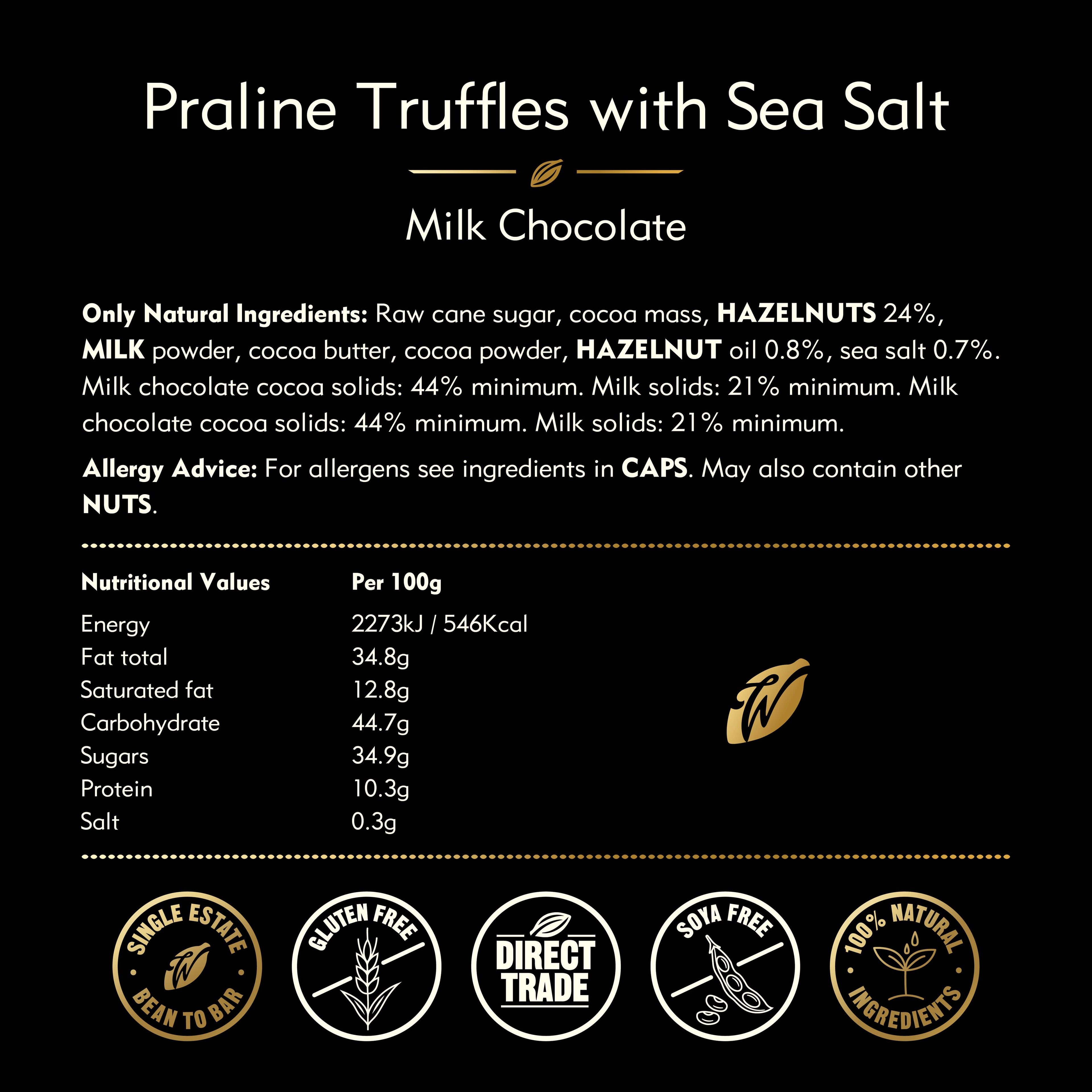 Milk Chocolate Praline Truffles w Sea Salt. 16 truffles 110g